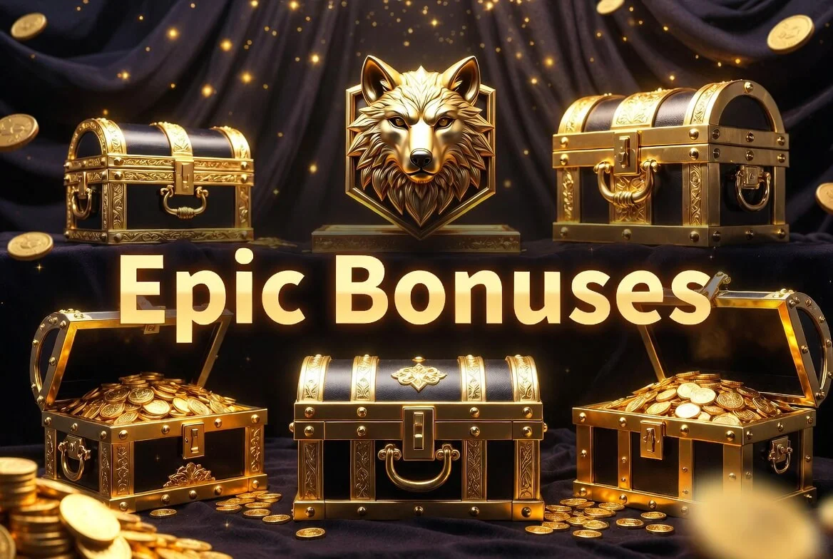 Promotional panel showing a stack of casino chips and spin symbols
